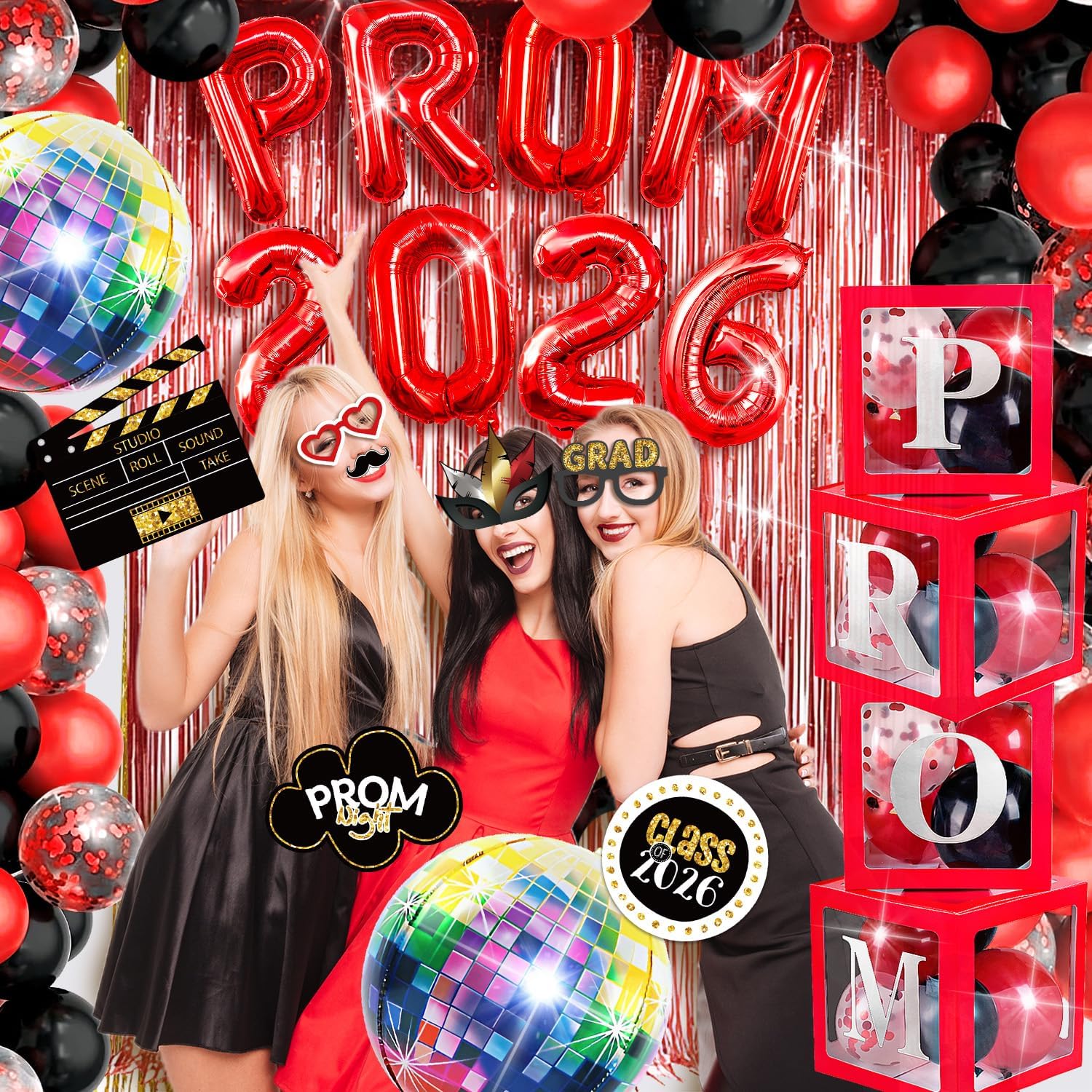 ZIOTL Party Decorations Balloon Box Balloon Garland Arch Foil Fringe Curtain Disco Ball Photo Booth Props Backdrop Decor