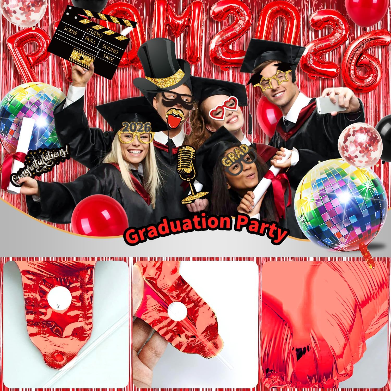 ZIOTL Party Decorations Balloon Box Balloon Garland Arch Foil Fringe Curtain Disco Ball Photo Booth Props Backdrop Decor
